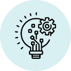 Tech-inspired lightbulb with gear symbol